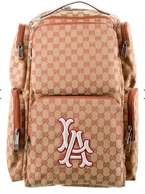 Unisex Gucci Beige Monogram Backpack with Red and White LA Patch